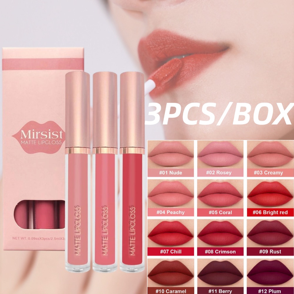 3 pz/set Nude Lip Gloss Rosset - Matte Velvet Lip Tint Long Lasting recensione e prezzo